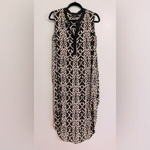 Acrobat Silk Tunic Dress Sleeveless Ikat Print Boho S